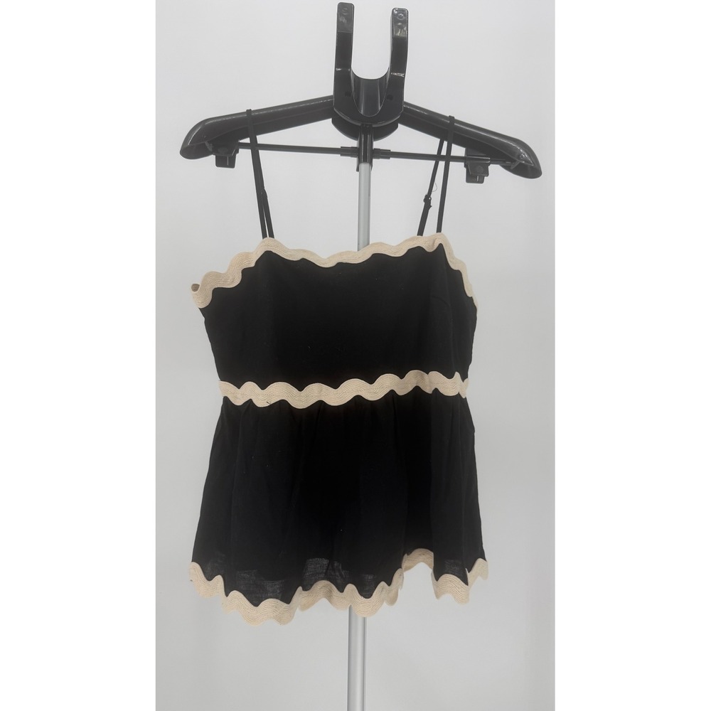 Petal + Pup Black Strapless Boho Babydoll Top Cotton Lined Resort Festival M